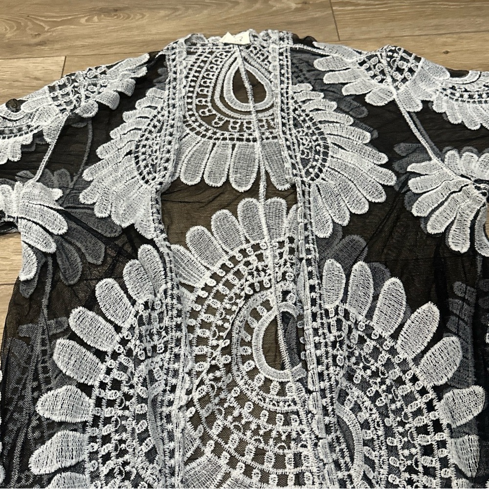 Ember Sheer Mesh Crochet Kimono Duster Boho Whimsigoth - Picture 5 of 11